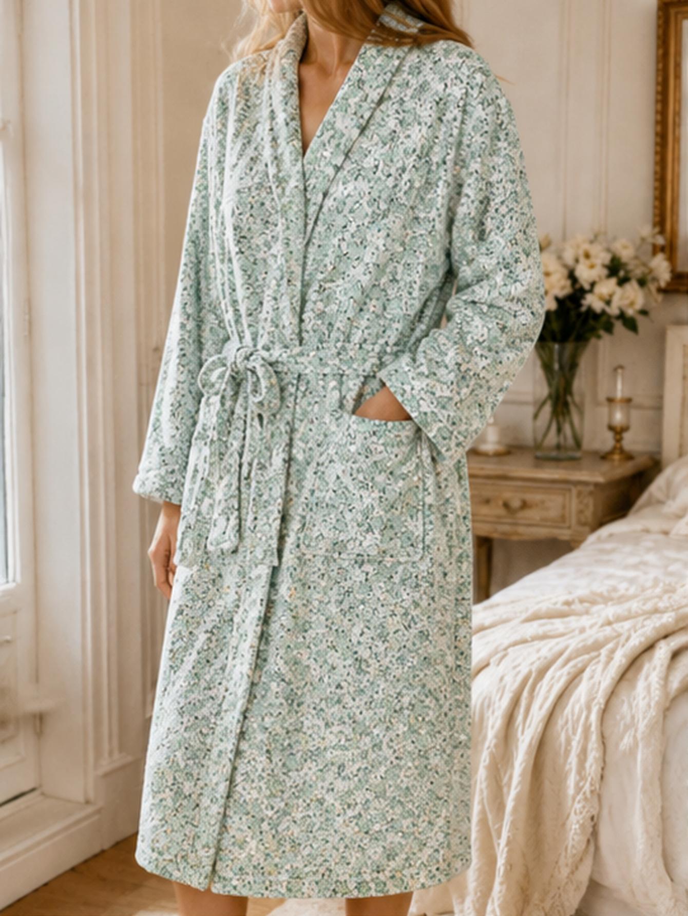 Women Plus Size Green Ditsy Fl - Bathrobe ulasan dan harga